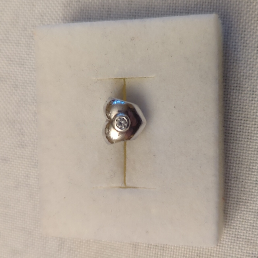 Pandora Sterling Silver Heart Shaped Bead Charm with Cubic Zirconia Center Stone